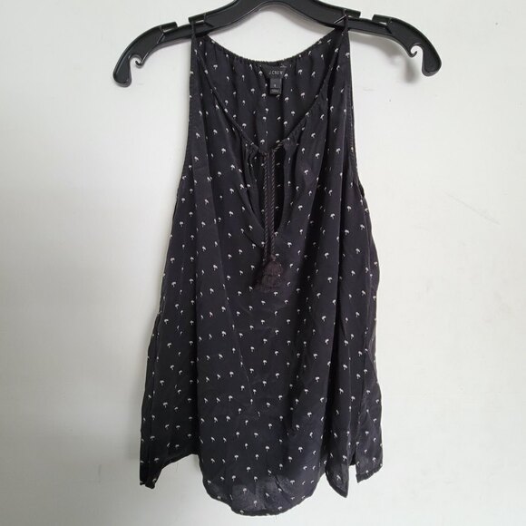 J. Crew Tie Neck Palm Tree Pattern 100% Silk Sleeveless Blouse Top Size 8 - Picture 5 of 13